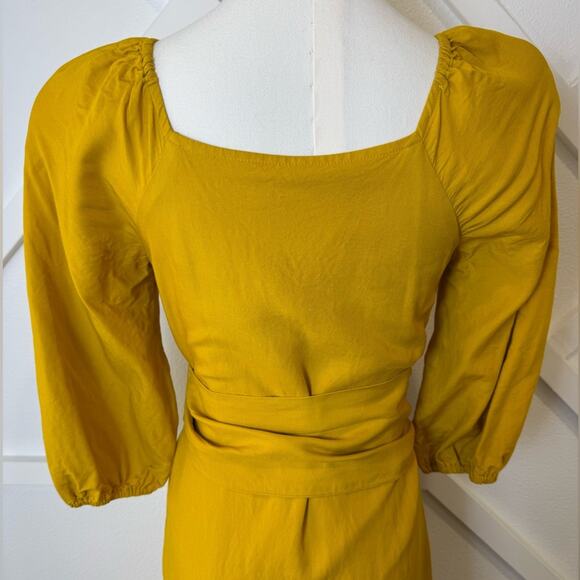 Maeve By Anthropologie Artemis Yellow Belted Asymmetric Midi Dress Size 2 - Picture 9 of 14
